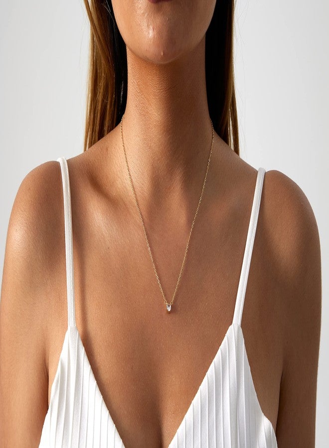 Kyerlyn Diamond Filled CZ Necklace 14K Gold Plated Handmade Cubic Zirconia Adjustable Solitaire Necklace Delicate Simple Jewelry Gift for Women - Image 4